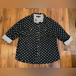 Jones New York Signature Women Size 1X Polka Dot Button Up Shirt 3/4 Sleeve